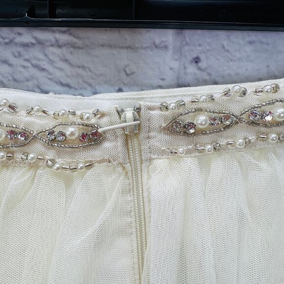 Sequin Hearts Juniors High Low Tulle Skirt Ivory White Layered Mini New Size 13 - Picture 7 of 9